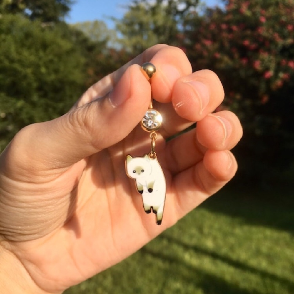 Dangle Cat Belly Button Rings - Picture 3 of 4